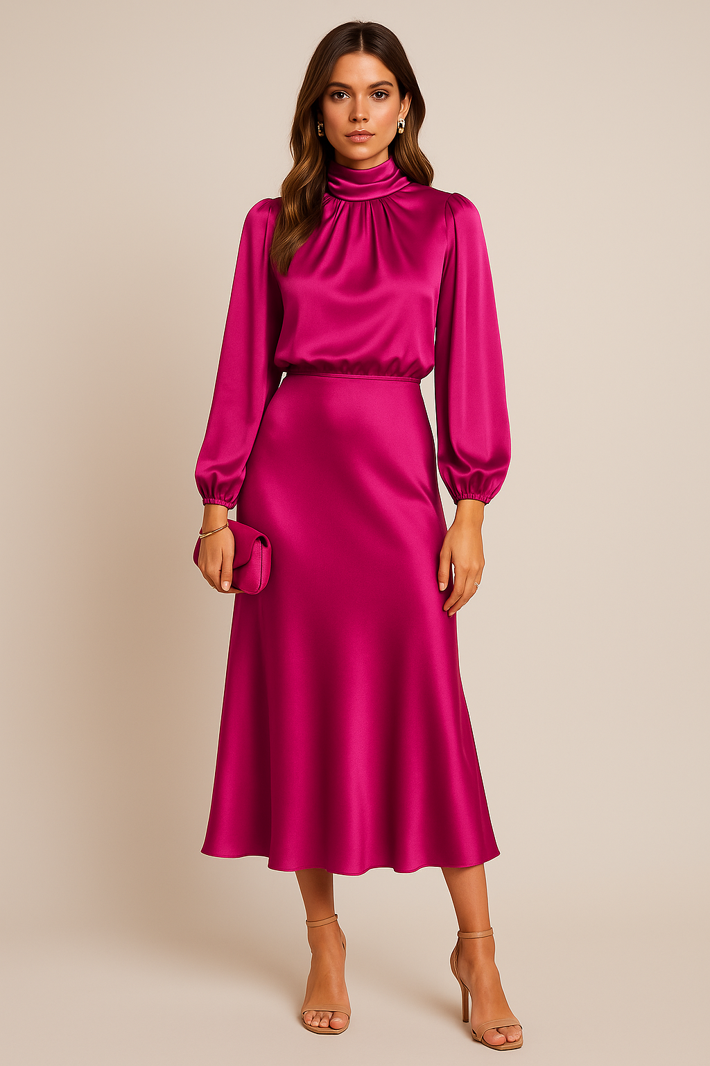 Women's High Neck Midi Dress