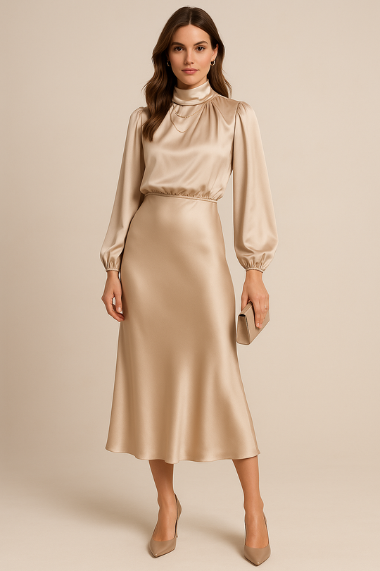 Women's High Neck Midi Dress