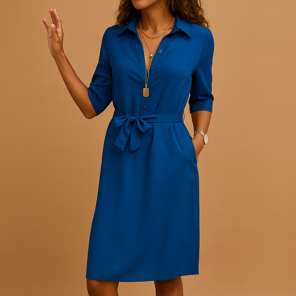 Women's Belted Button-Up Midi Shirt Dress
