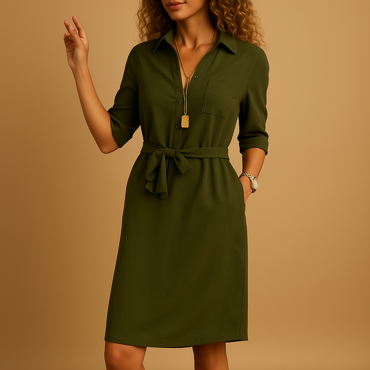 Women's Belted Button-Up Midi Shirt Dress