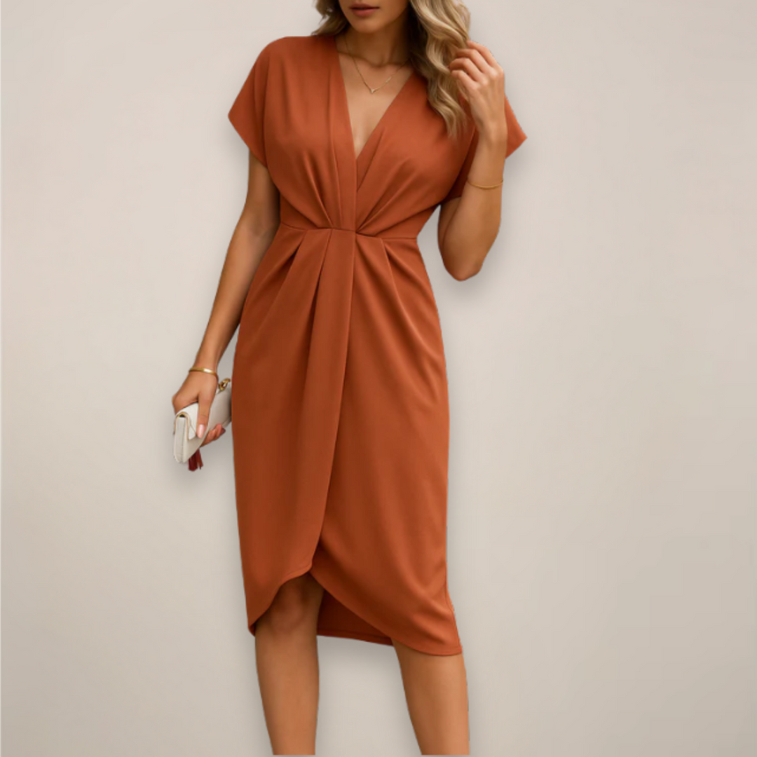 Women's Elegant Twist Front Midi Dress with Side Slit