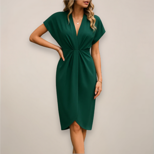Women's Elegant Twist Front Midi Dress with Side Slit