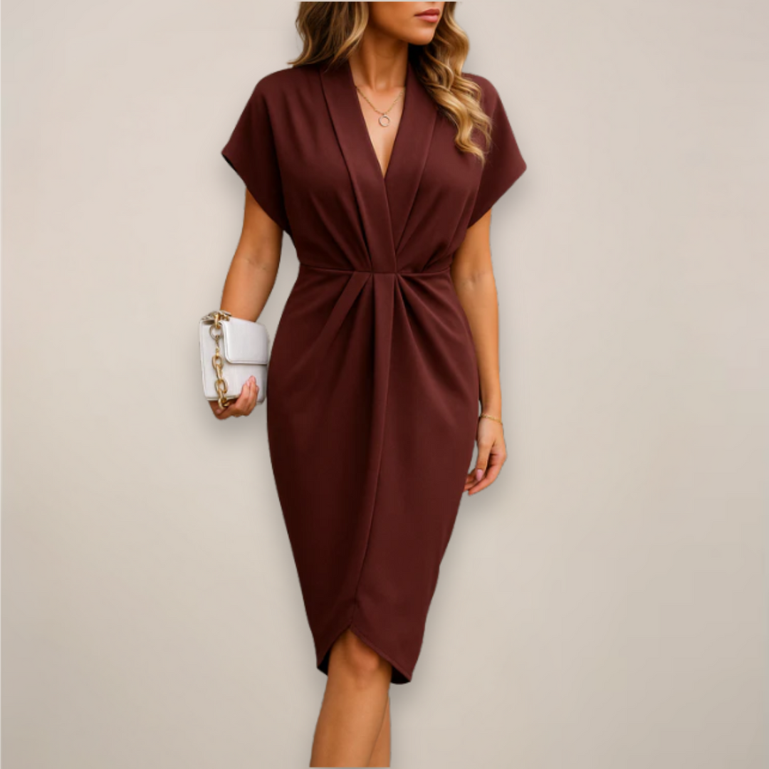 Women's Elegant Twist Front Midi Dress with Side Slit