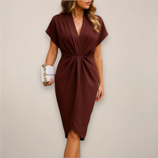 Women's Elegant Twist Front Midi Dress with Side Slit