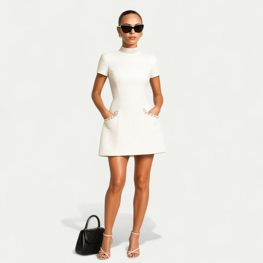 Damen Perlenbesetztes Pocket Minikleid
