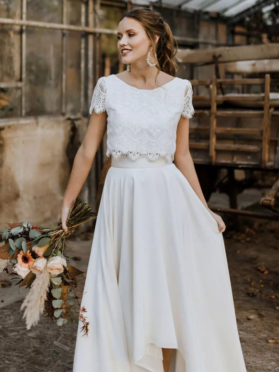 Women's Elegant Two-Piece Lace Bridal Gown Set