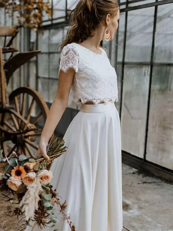 Women's Elegant Two-Piece Lace Bridal Gown Set