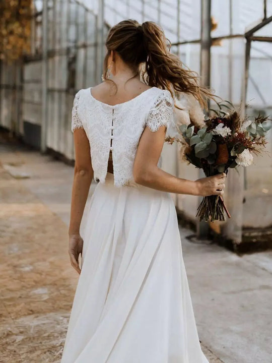 Women's Elegant Two-Piece Lace Bridal Gown Set