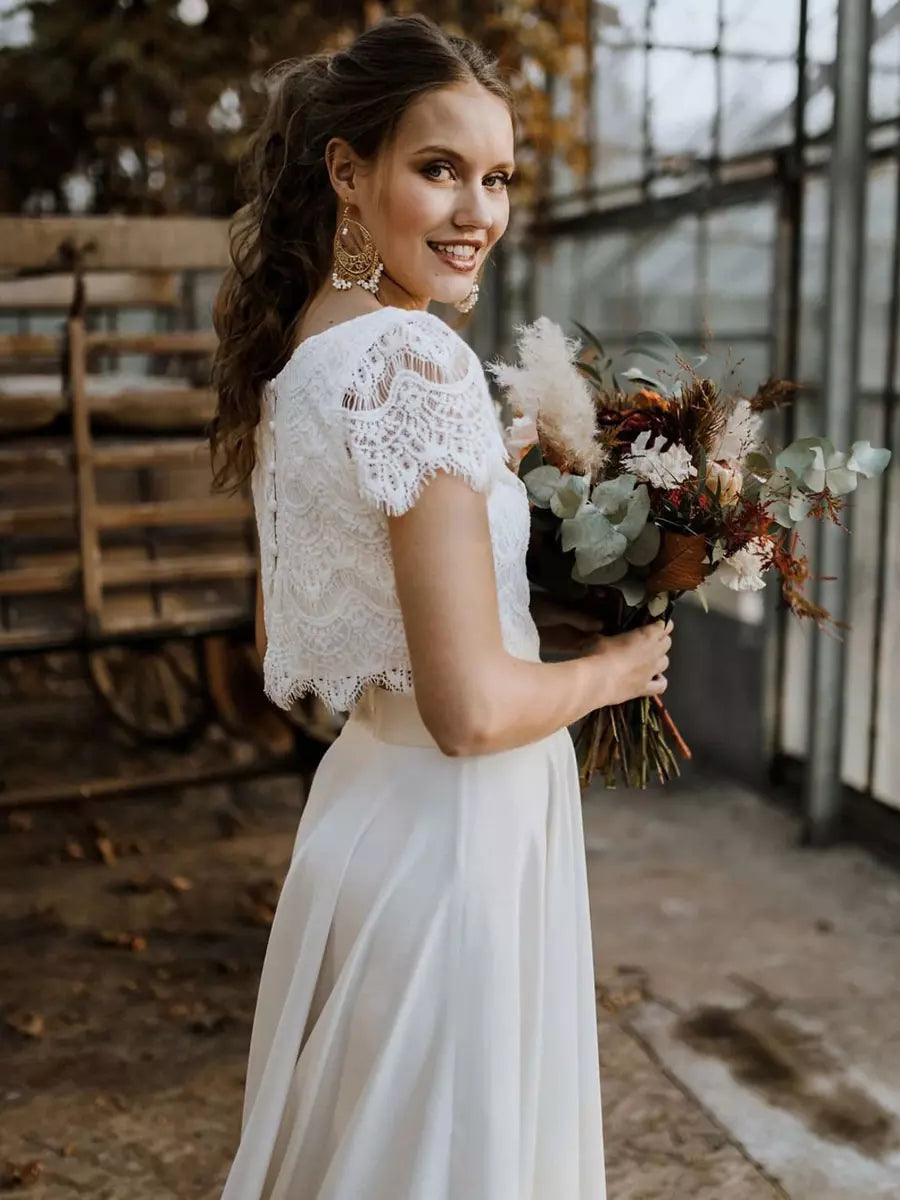 Women's Elegant Two-Piece Lace Bridal Gown Set