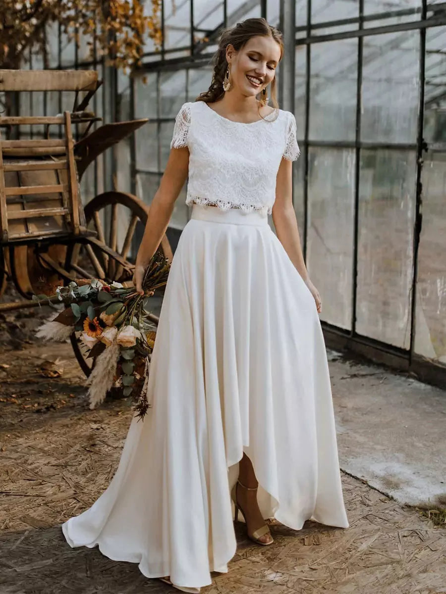 Women's Elegant Two-Piece Lace Bridal Gown Set