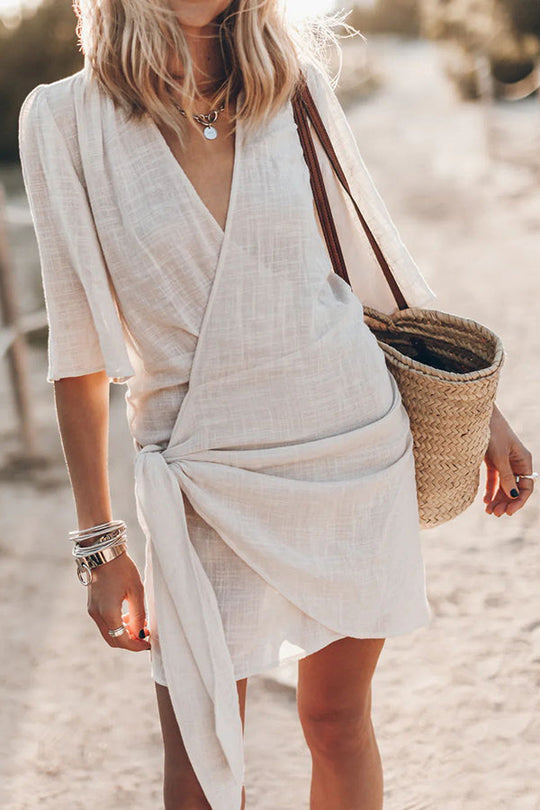 Women's Elegant Wrap Tie Mini Beach Dress