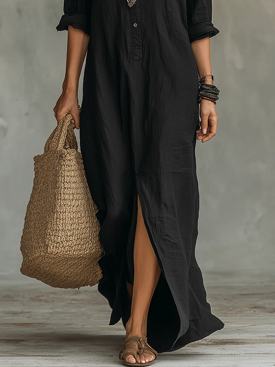 Women's Bohemian Button-Front Maxi Shirt Dress