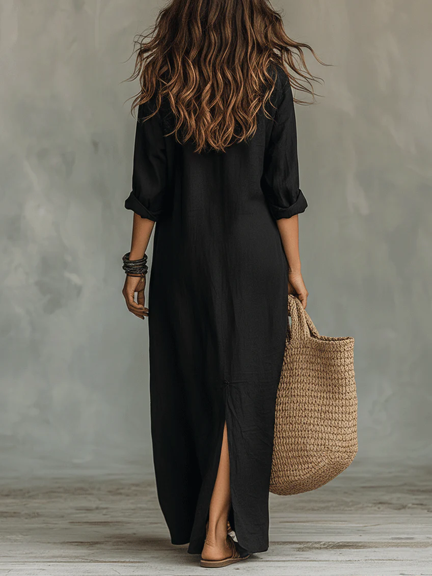 Women's Bohemian Button-Front Maxi Shirt Dress