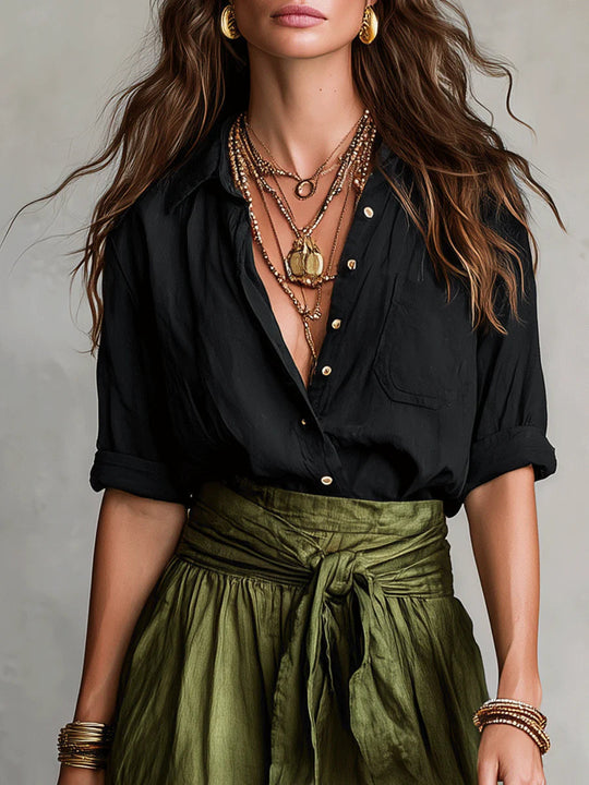 Damen Boho-Bluse & Maxirock mit Taillenschnur Set