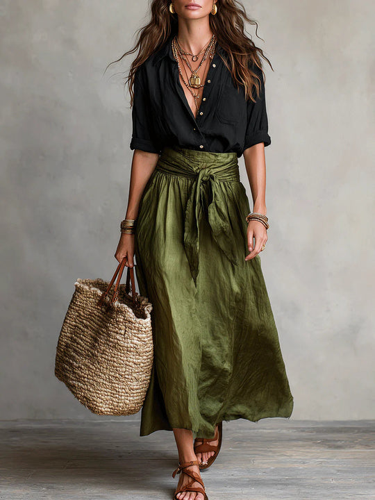 Damen Boho-Bluse & Maxirock mit Taillenschnur Set