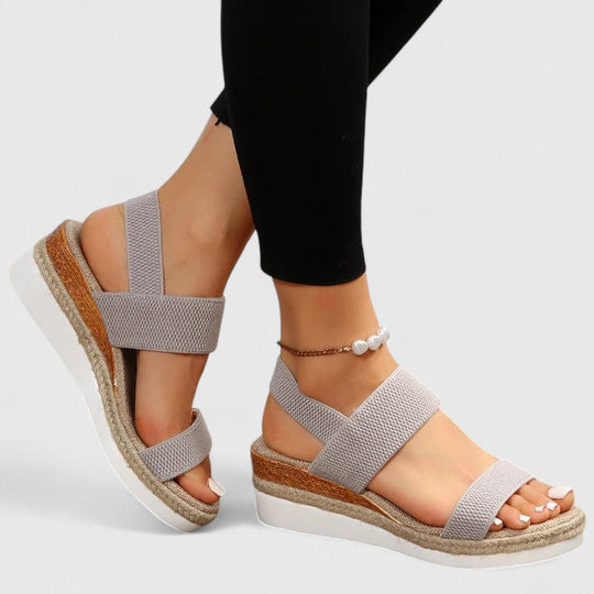 Damen Sandalen mit elastischem Riemen und Keilabsatz auf Plateau