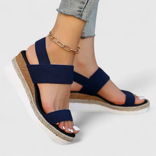 Damen Sandalen mit elastischem Riemen und Keilabsatz auf Plateau