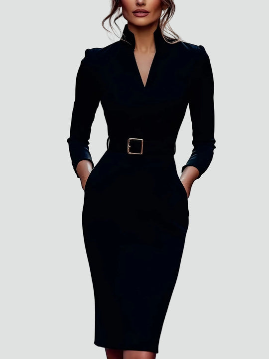 Women's Tailored Belted Midi Dress