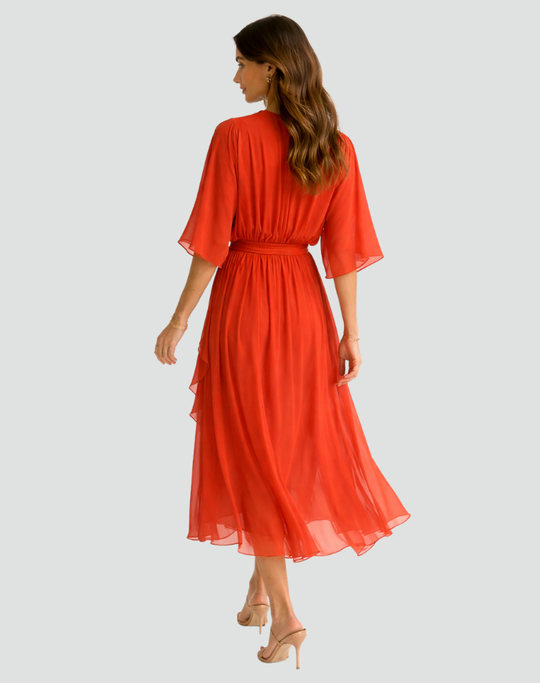 Damen ätherisches Midikleid mit Taillenband  