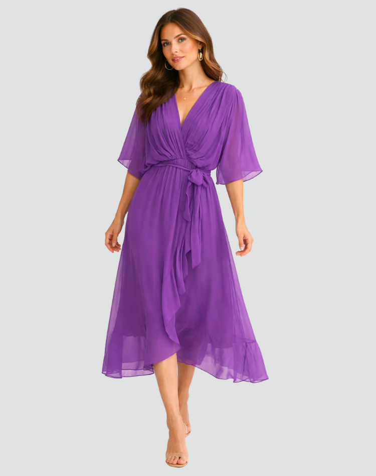 Damen ätherisches Midikleid mit Taillenband  