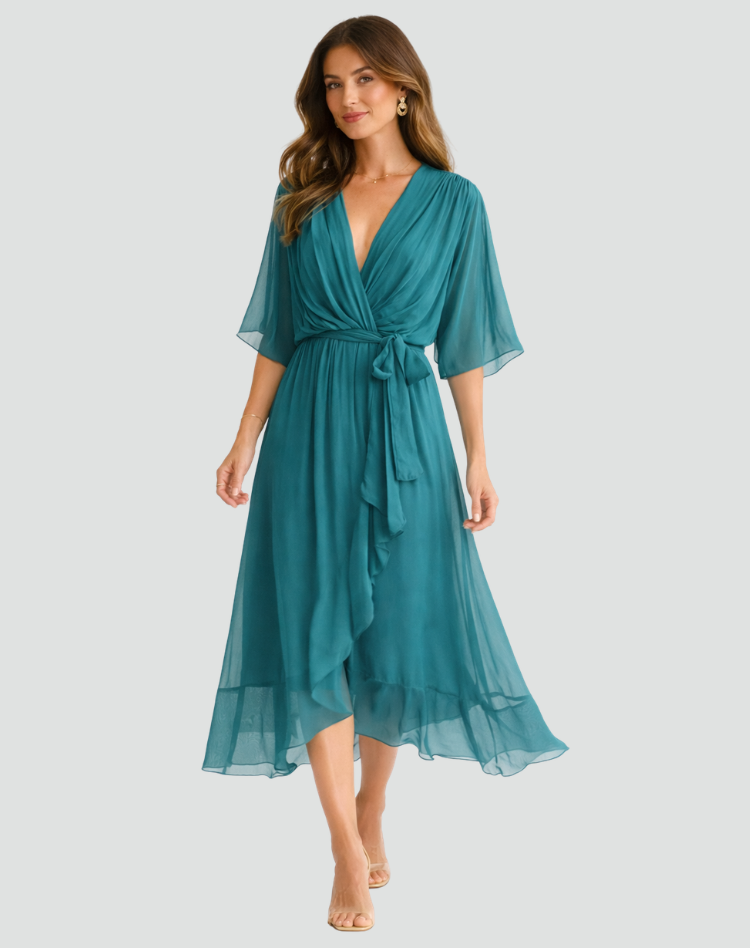 Damen ätherisches Midikleid mit Taillenband  