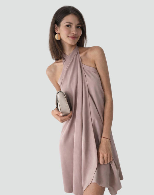 Women's Draped Halter Cocktail Mini Dress