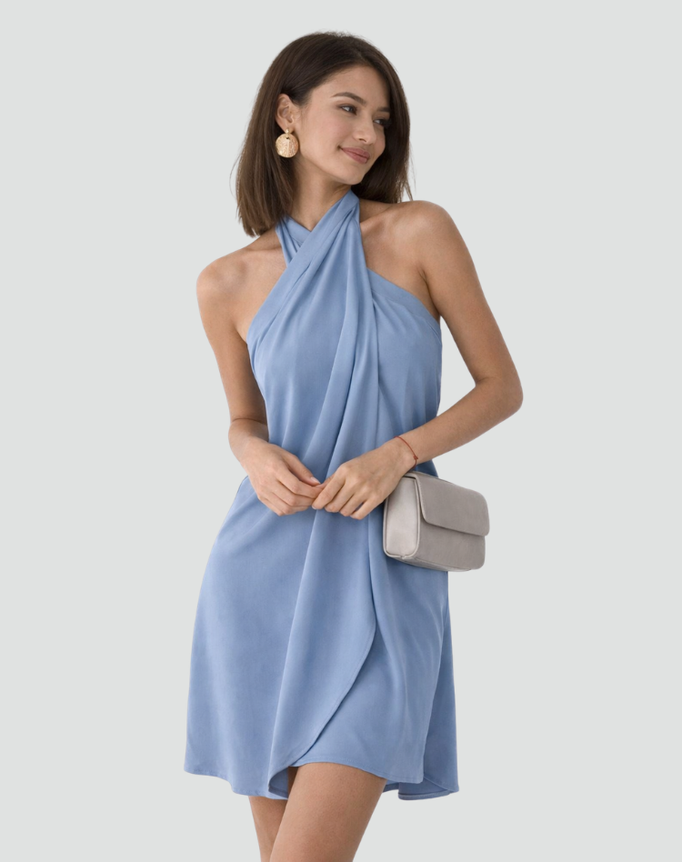 Women's Draped Halter Cocktail Mini Dress