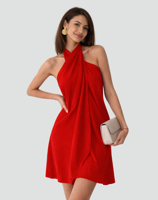Women's Draped Halter Cocktail Mini Dress