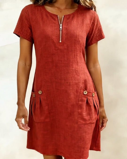 Damen Freizeitkleid mit Reißverschluss und Taschen