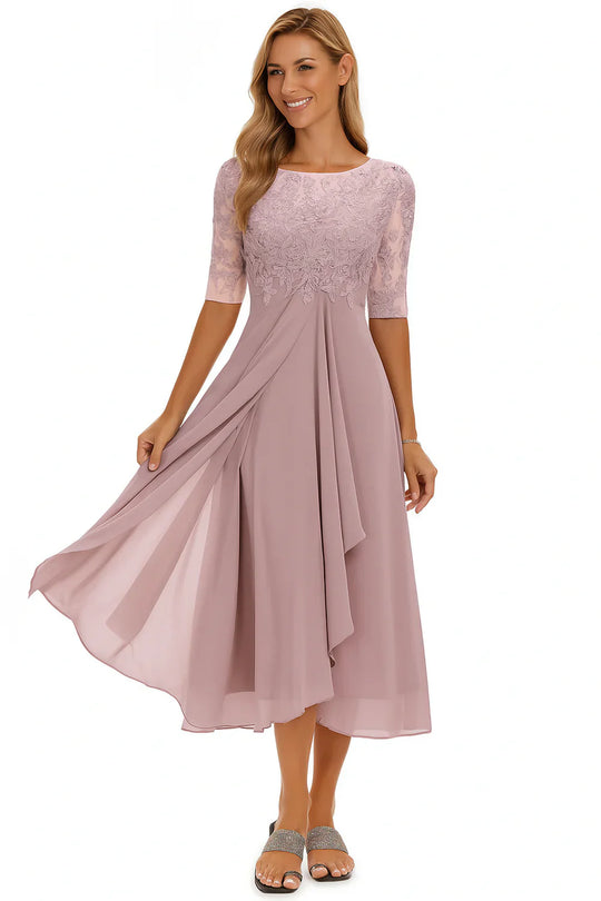 Women's Lace Bodice Chiffon Midi Dress