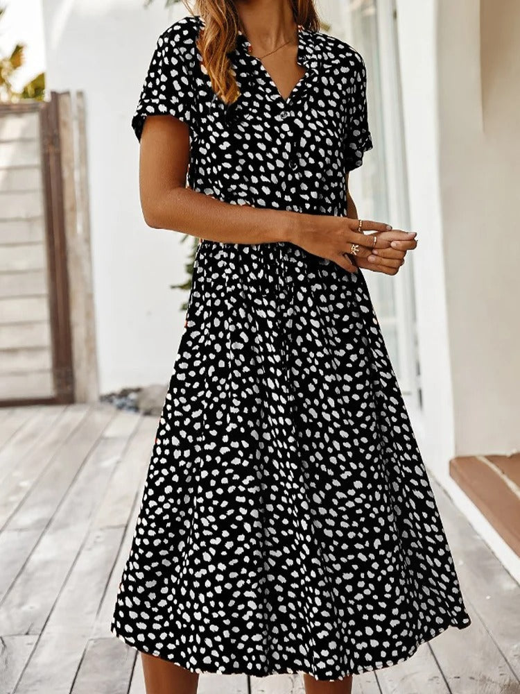 Women's Printed Tie Waist Midi Dress