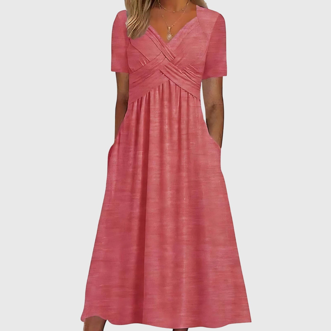 Maxikleid für Damen mit Empire-Taille, V-Ausschnitt und Taschen