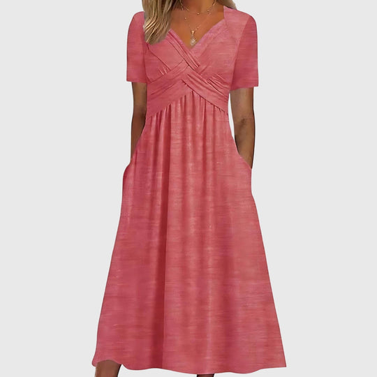 Maxikleid für Damen mit Empire-Taille, V-Ausschnitt und Taschen