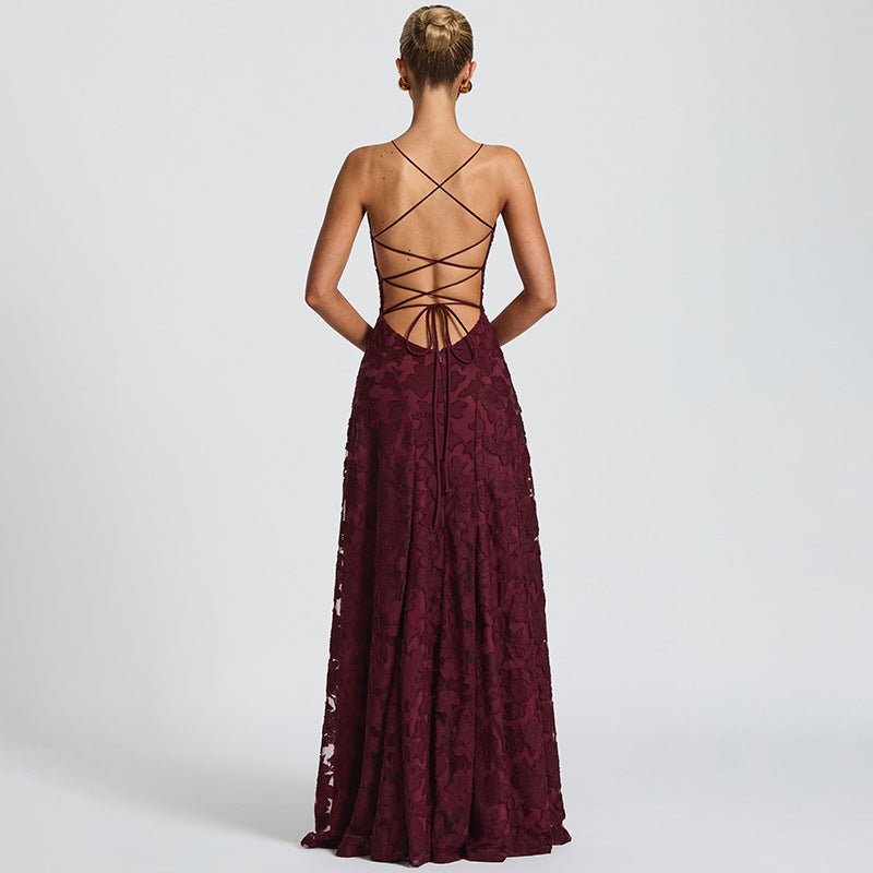 Women's Floral Jacquard Spaghetti Strap A-Line Evening Maxi Dress