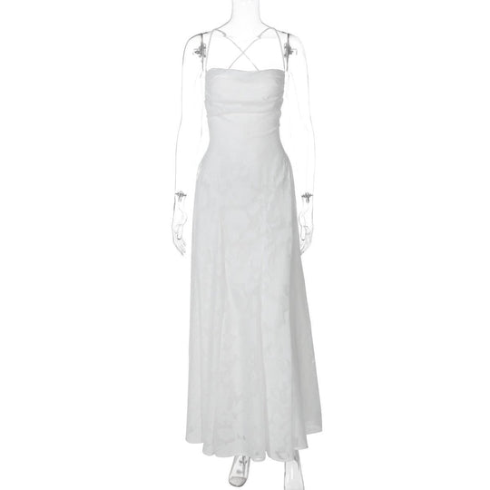 Women's Floral Jacquard Spaghetti Strap A-Line Evening Maxi Dress