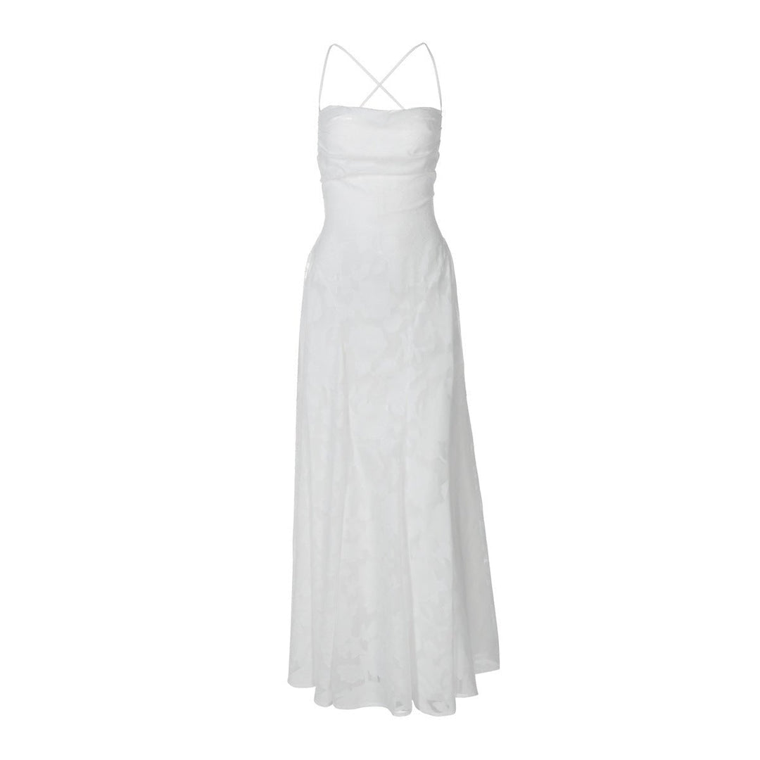 Women's Floral Jacquard Spaghetti Strap A-Line Evening Maxi Dress