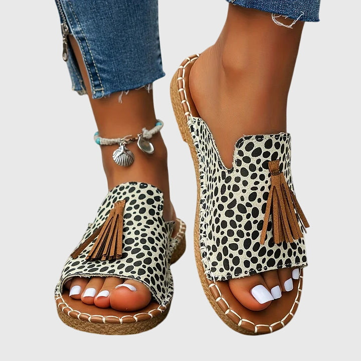 Women's Bohemian Tassel Slide Sandals with Tribal Print
