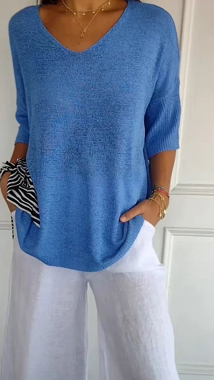 Women's Casual Textured V-Neck Knit Blouse