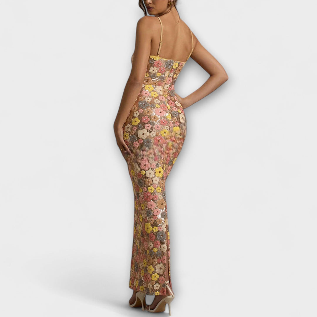 Women's Floral Sequin Bodycon Maxi Dress