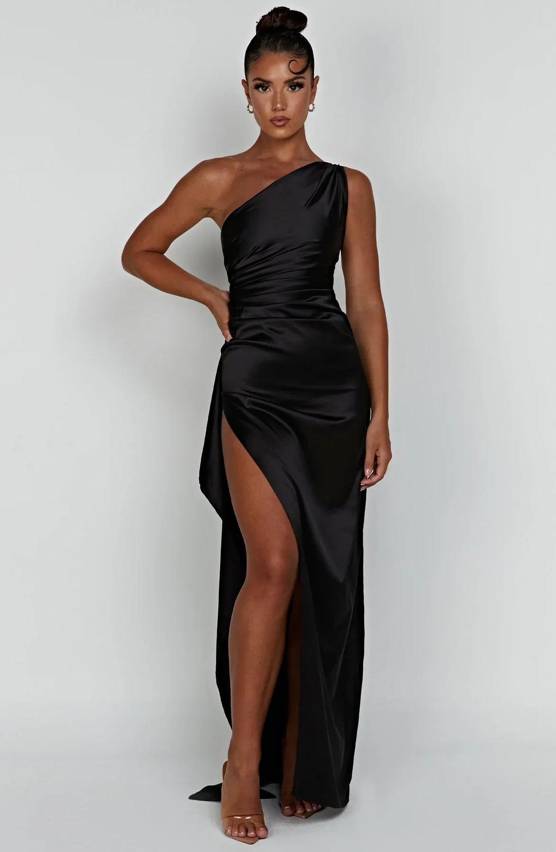 Women's One-Shoulder Ruched Maxi Evening Dress
