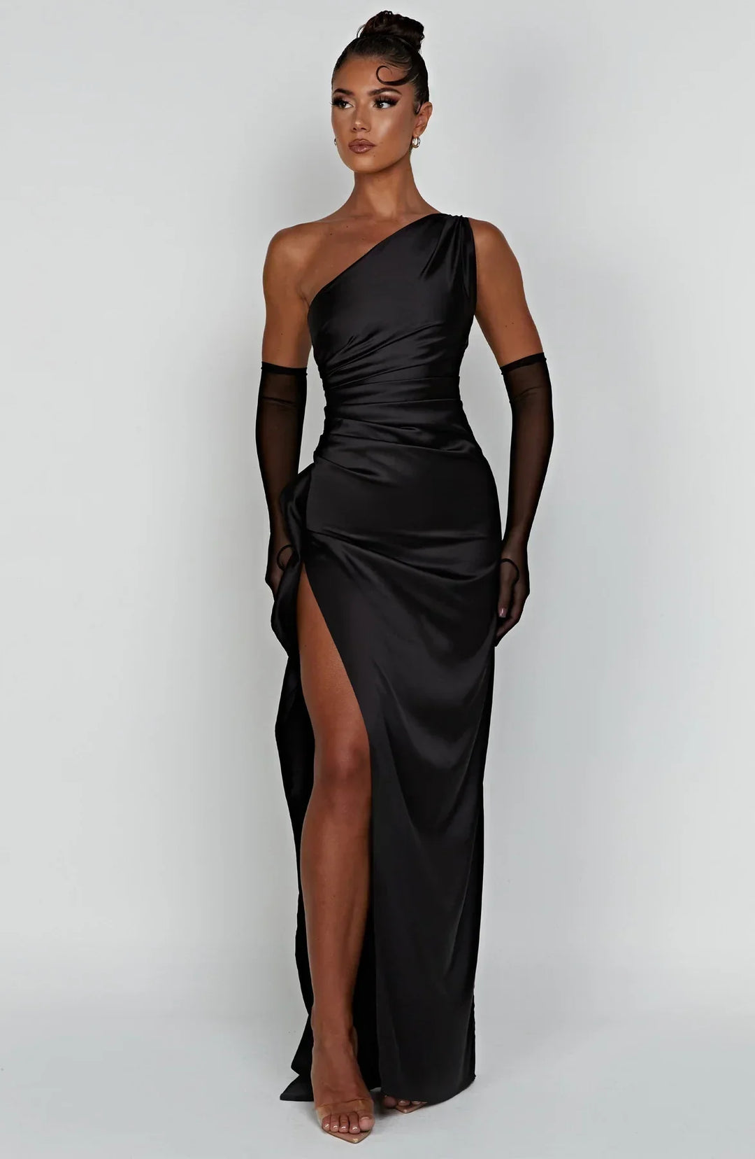 Women's One-Shoulder Ruched Maxi Evening Dress