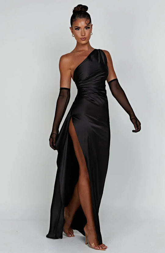 Women's One-Shoulder Ruched Maxi Evening Dress