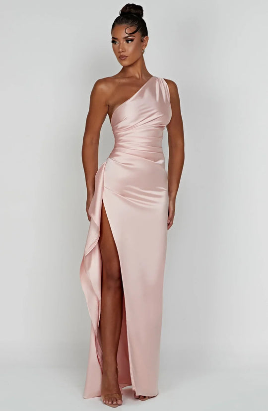 Women's One-Shoulder Ruched Maxi Evening Dress