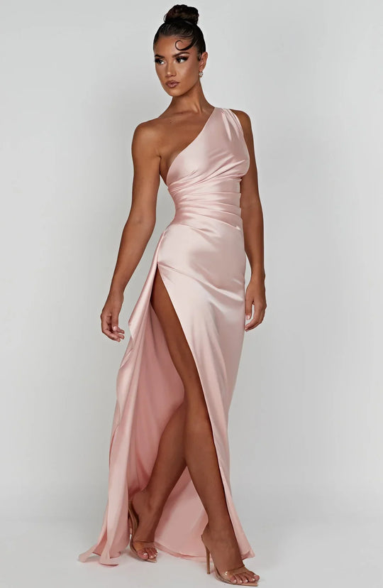 Women's One-Shoulder Ruched Maxi Evening Dress