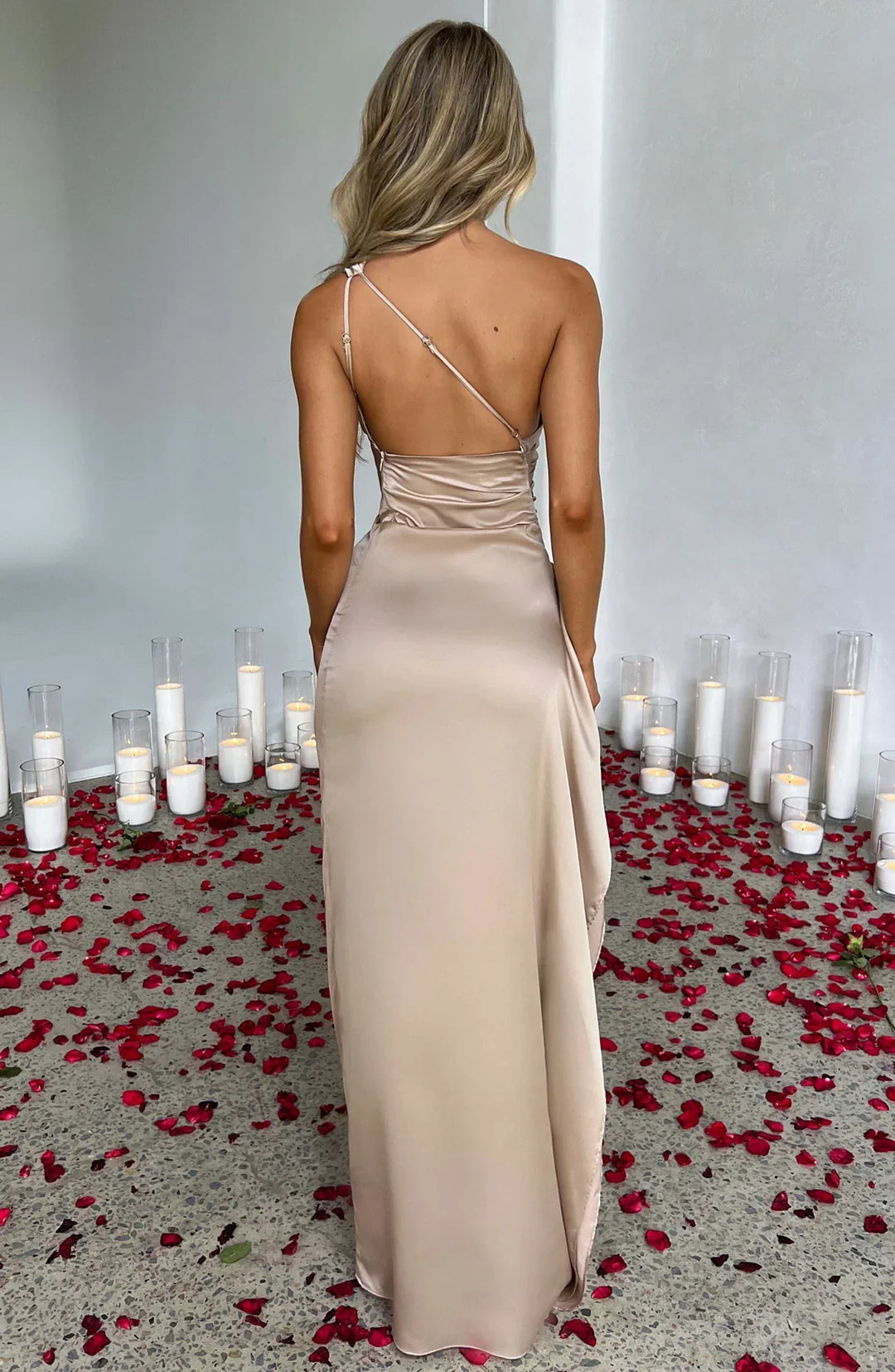 Women's One-Shoulder Ruched Maxi Evening Dress