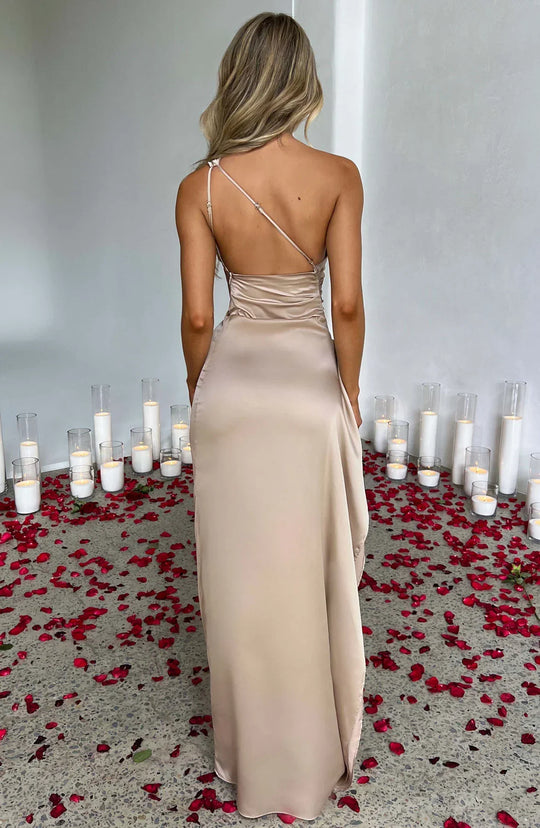 Women's One-Shoulder Ruched Maxi Evening Dress