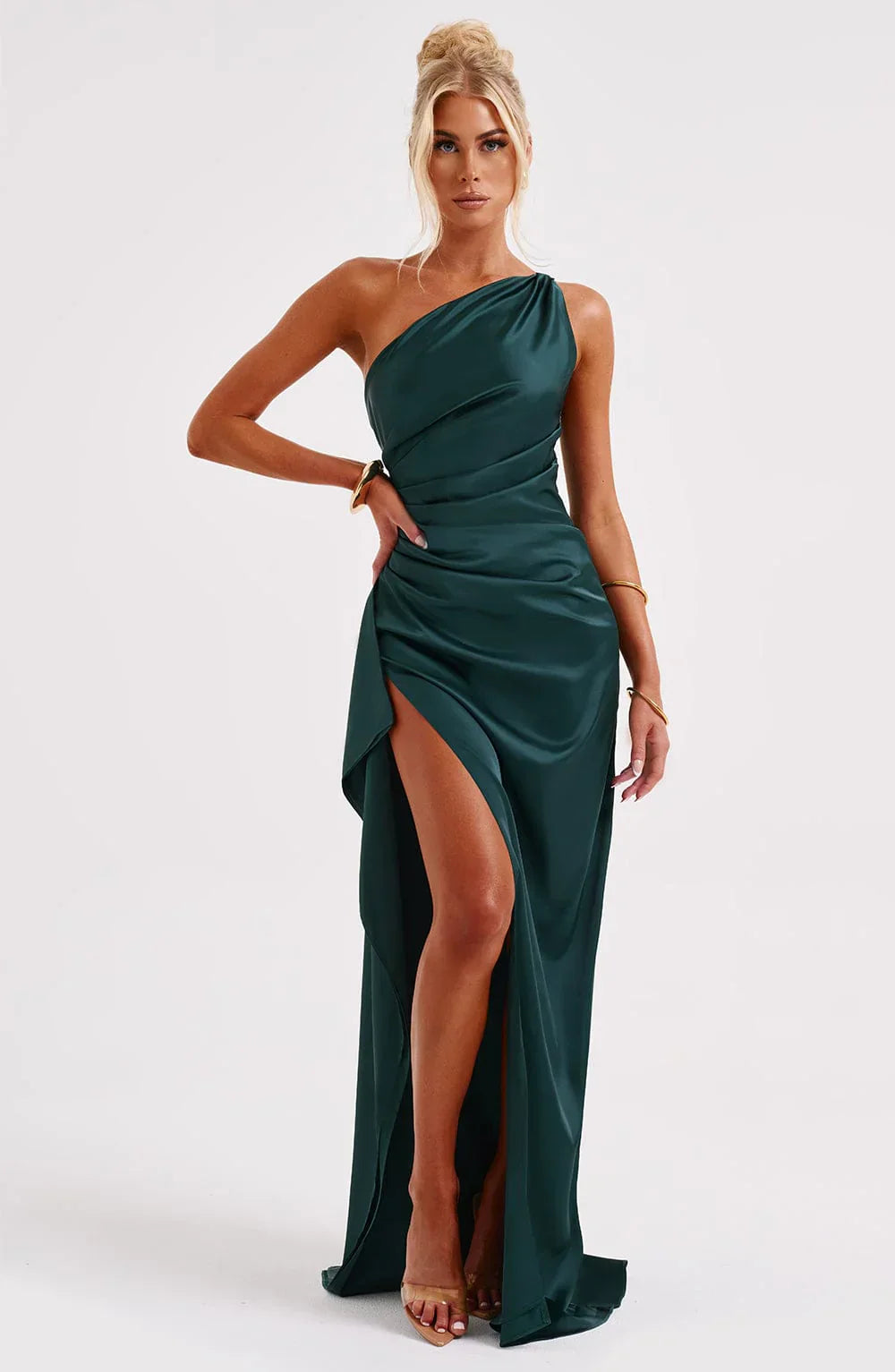 Women's One-Shoulder Ruched Maxi Evening Dress