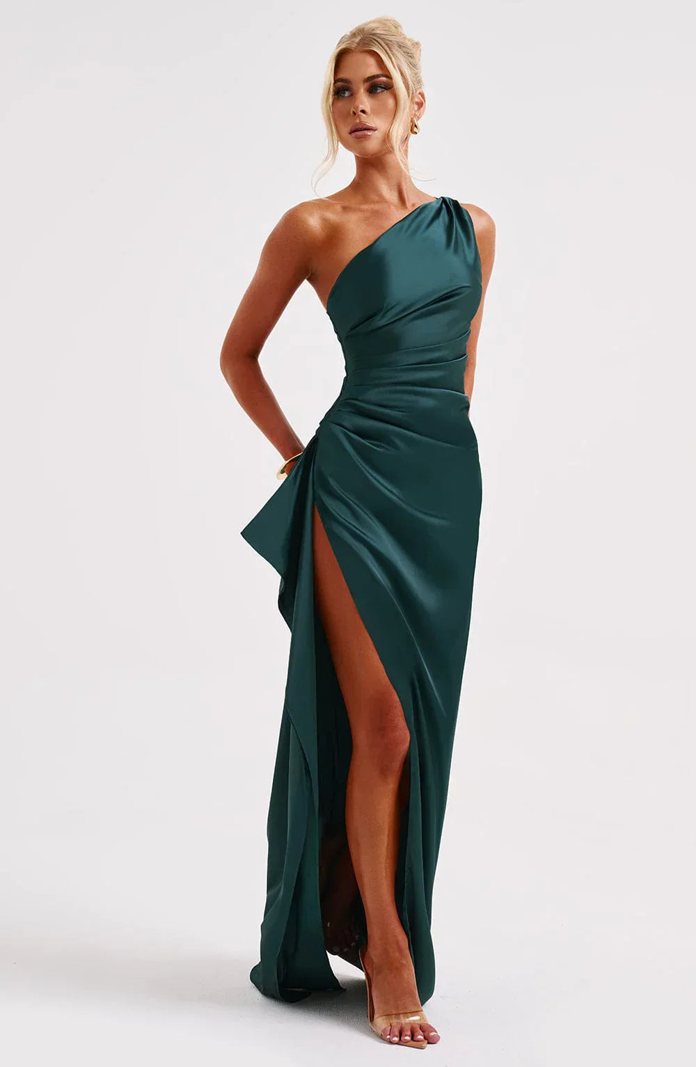 Women's One-Shoulder Ruched Maxi Evening Dress