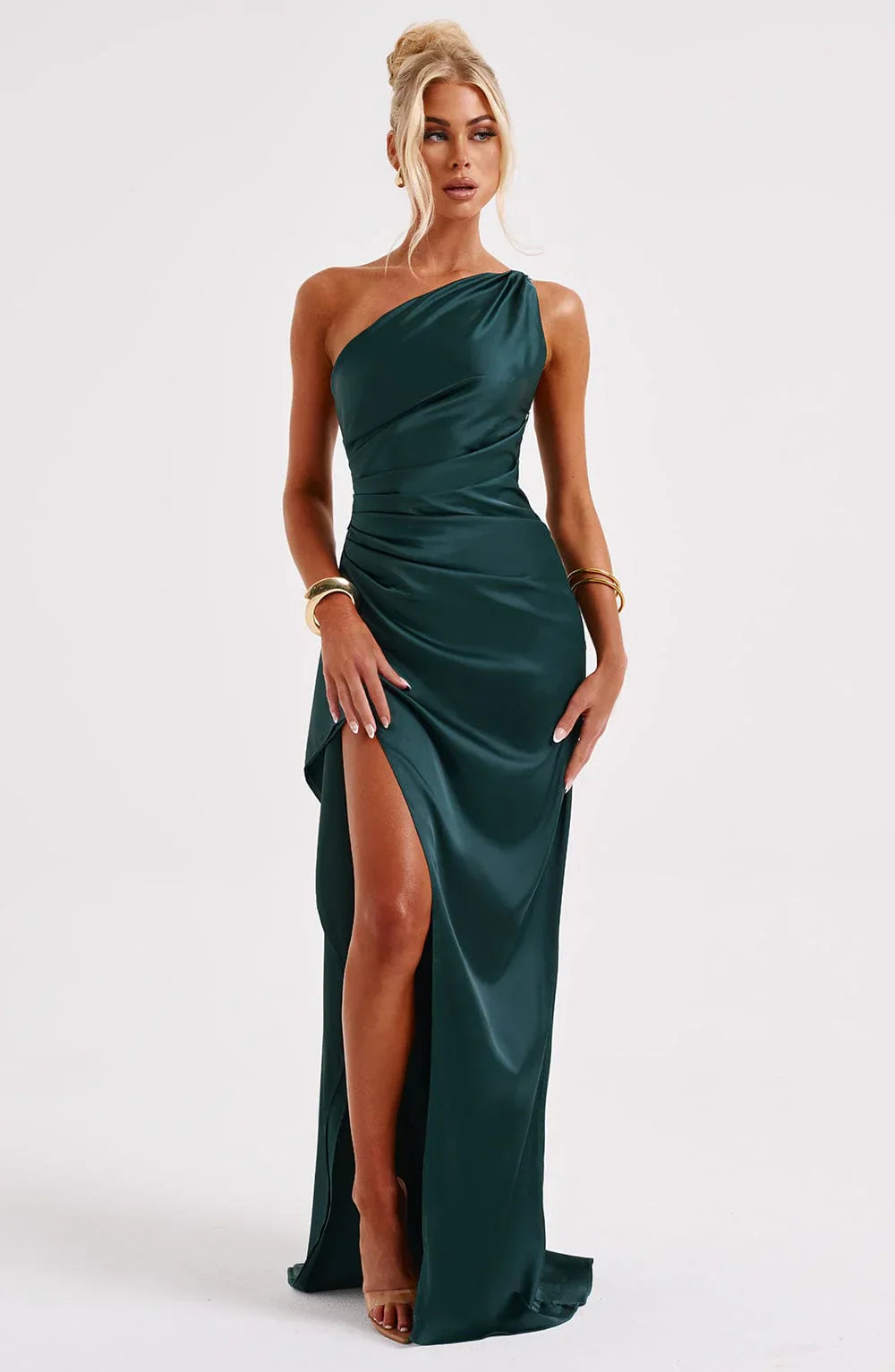 Women's One-Shoulder Ruched Maxi Evening Dress