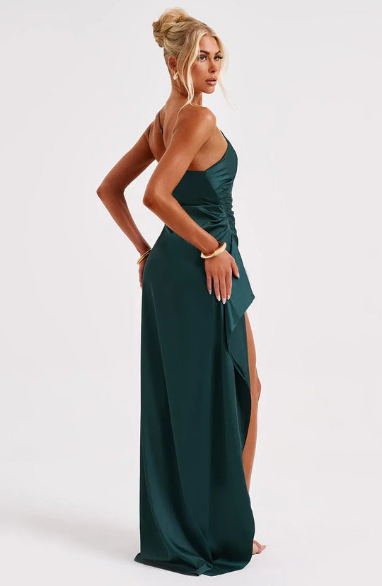 Women's One-Shoulder Ruched Maxi Evening Dress